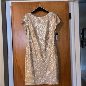 SLNY gold cocktail dress